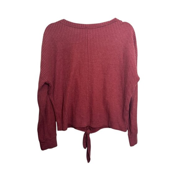 Z Supply Waffle Knit Long Sleeve Tie Front Top Rust Red Size M Medium G48 - Picture 4 of 4